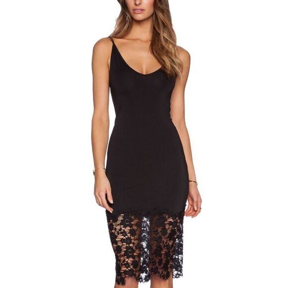 Free People Intimately S Slip Dress Black Stretch True Slinky Lace Hem NEW - Picture 1 of 9